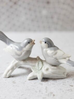 Vintage Otagiri Japan Porcelain Birds on Branch Figurine Hand Painted Blue White